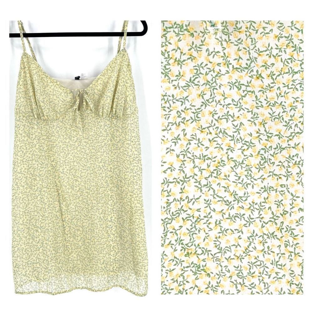 H&M Y2K Women's baby doll Floral‎ Lined Sundress Yellow Green Size XL Coquette